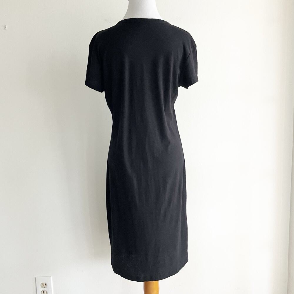 Standard James Perse Size 2 Dress Black Short Sleeve Shift Midi Buttons Spring - Picture 5 of 8